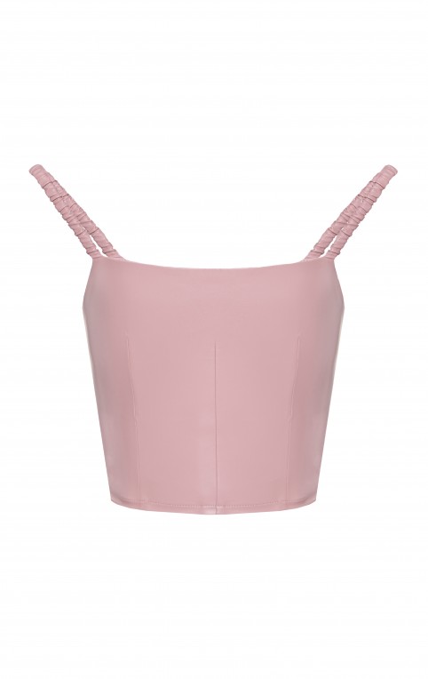 Leather Tank Top With Dropped Straps Pink